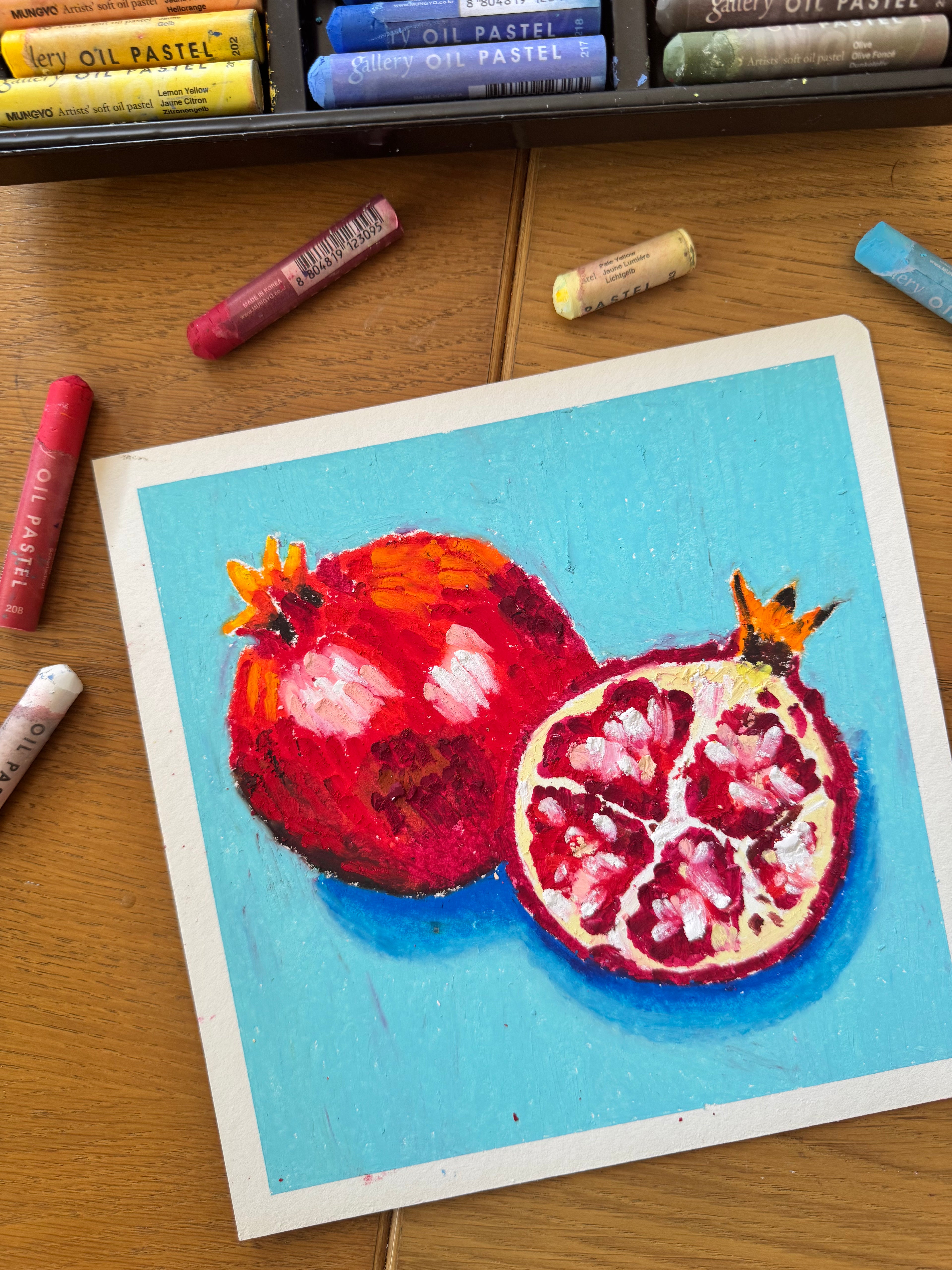 Pomegranate Original Oil Pastel Painting