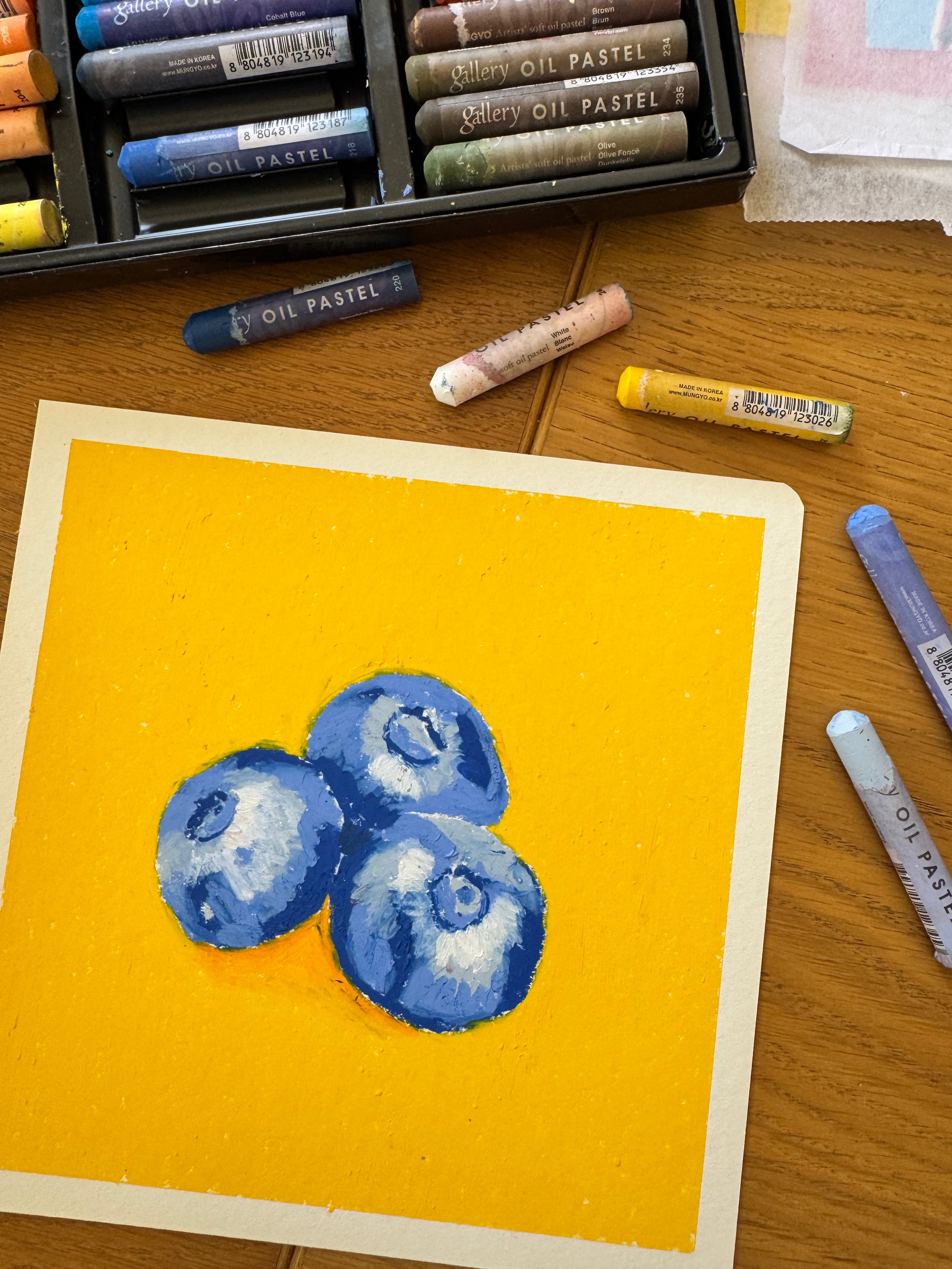 Blueberries Original Oil Pastel Painting