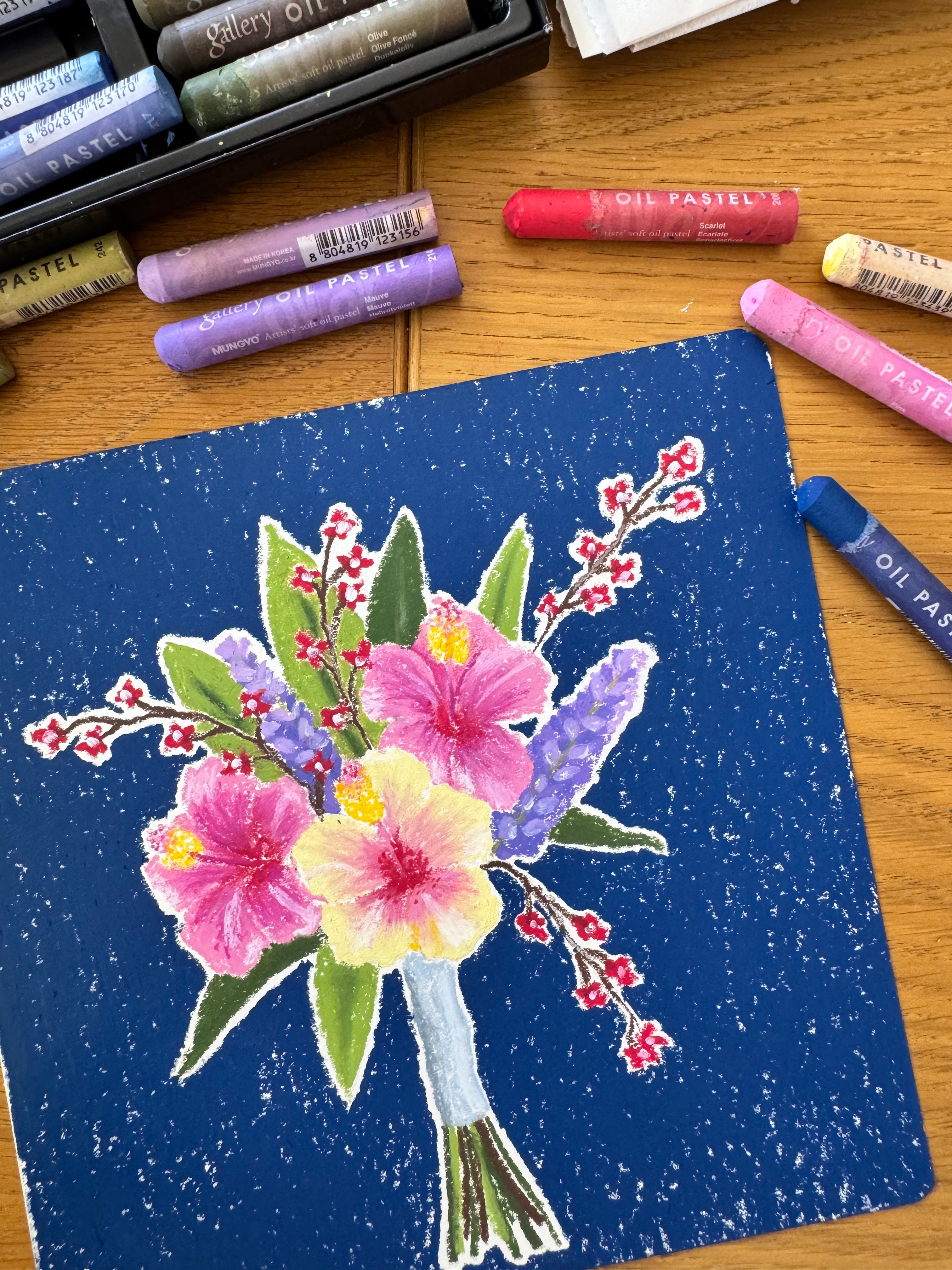 Flower Bouquet Original Oil Pastel Painting