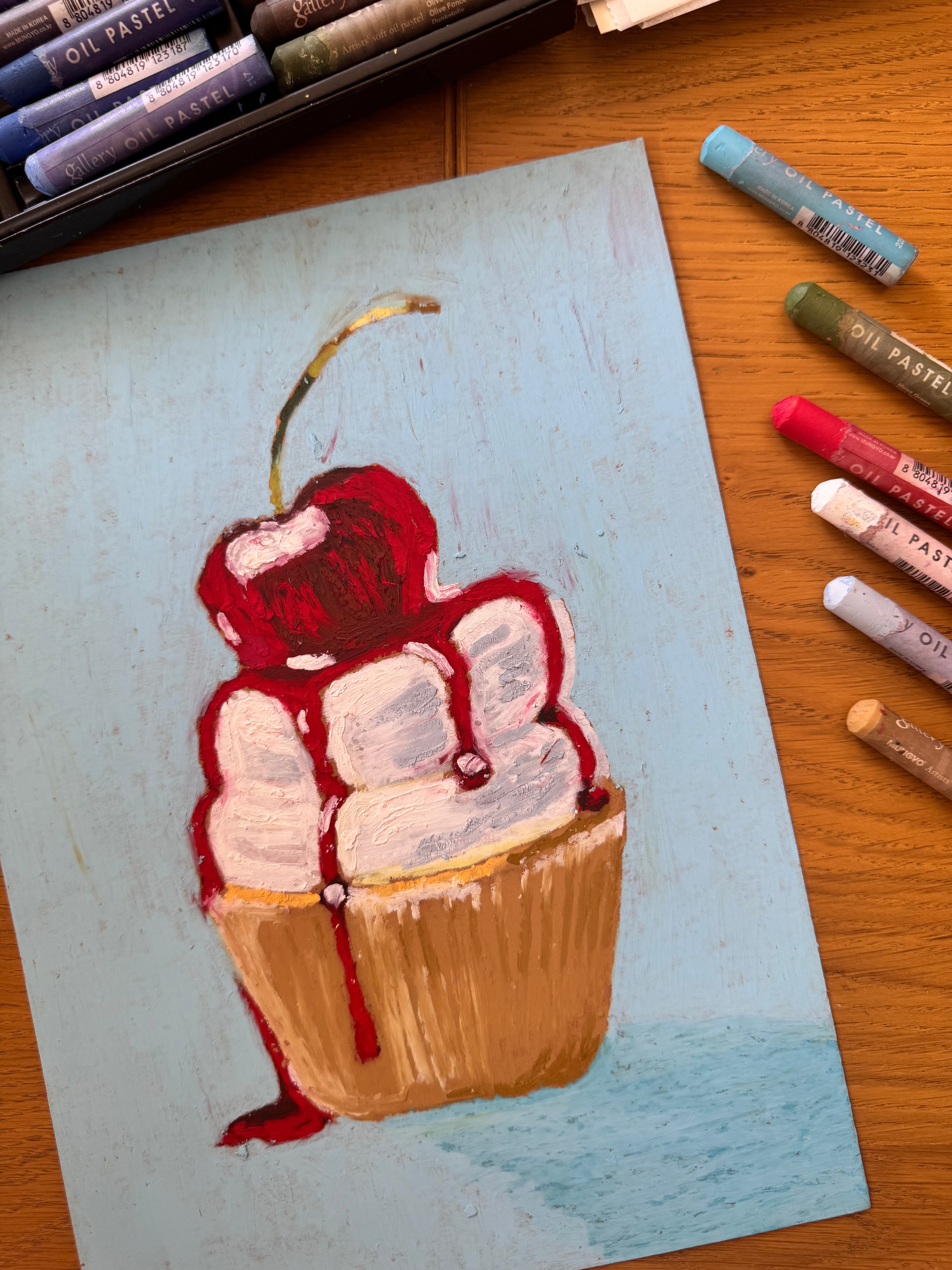 Cupcake Original Oil Pastel Painting